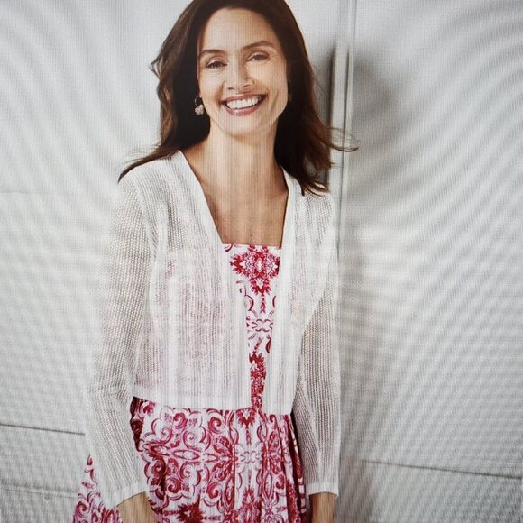 Talbots Bolero Shrug M Navy Blue 3/4 Sleeve Lightweight Open Stitch $85 - Picture 6 of 6